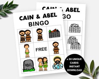 Cain and Abel, 30 Bible Story Bingo Cards, Printable Sunday School Activity for Kids, Christian VBS Game, Religious Bible Study Group Game