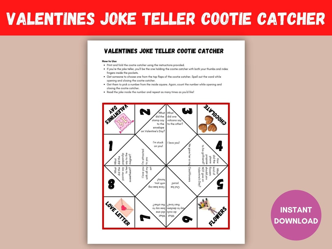 Valentines Day Joke Teller Printable Cootie Catcher Template - Etsy