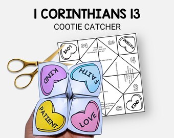 1 corinthians 13 Craft, Love Bible Verse Cootie Catcher, Sunday School Fortune Teller, VBS Printable Activity, Christian Valentines