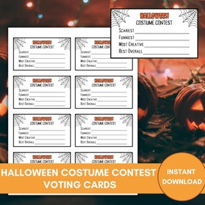 Schede elettorali per il concorso di costumi di Halloween, modello di scheda elettorale di Halloween per il concorso di costumi, schede elettorali stampabili, etichette di Halloween