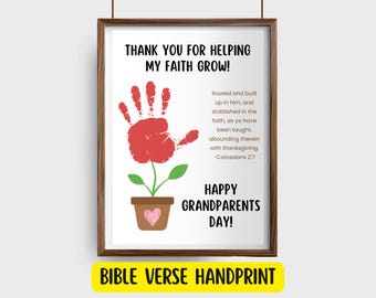 Grandparents Day Flower Handprint Craft, Christian Preschool Bible Verse Art, Toddler PreK Religious DIY Keepsake, Church Sunday School Gift