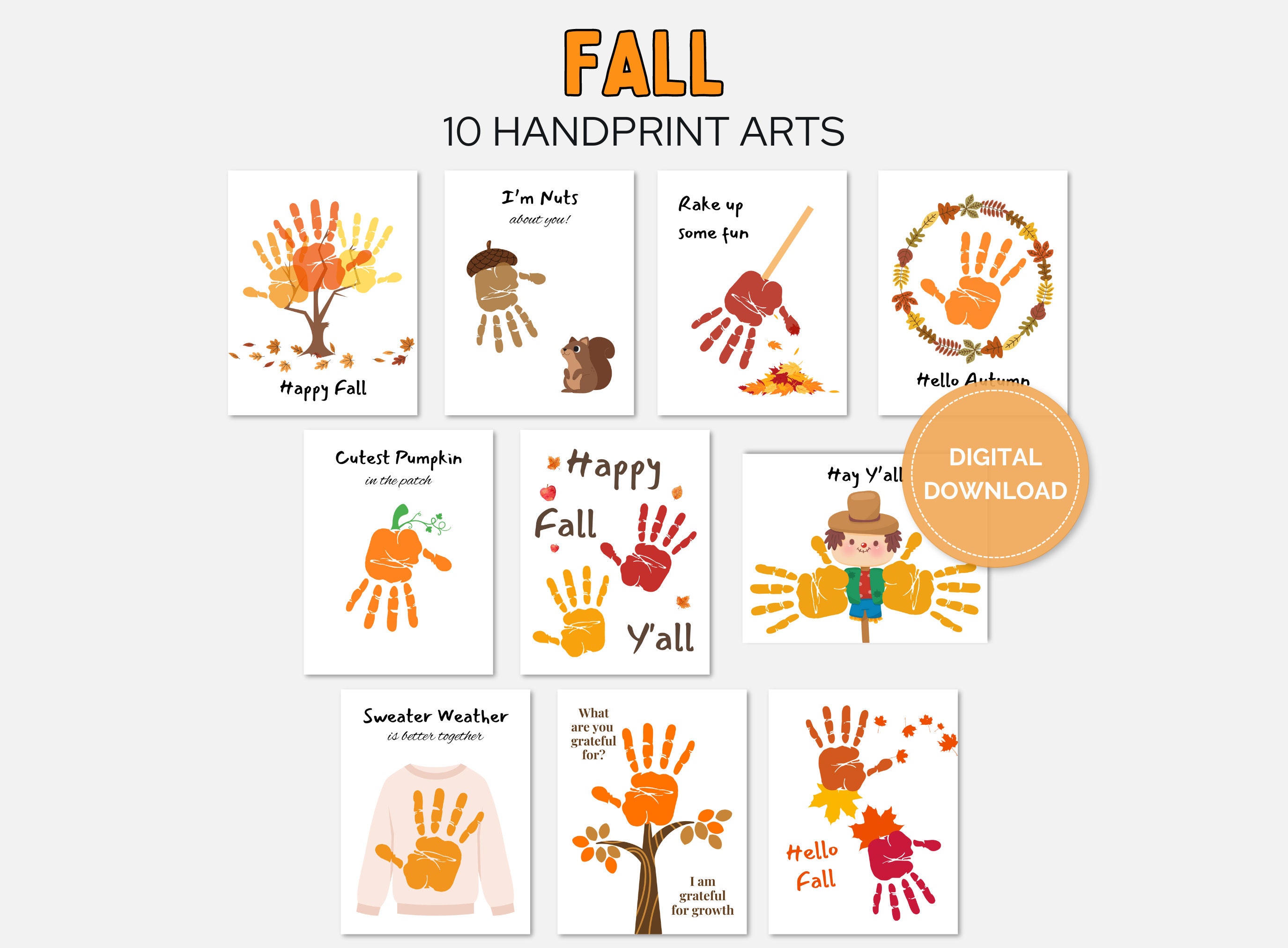 Fall Handprint Art, Printable Autumn Handprint Craft, Kids Toddler ...