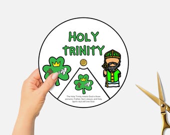 Shamrock Holy Trinity, Printable Christian St Patricks Coloring Wheel, Sunday School Craft, Kids Irish Bible Lesson Spinning Wheel