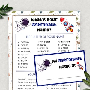What&#39;s Your Astronaut Name, Space Theme Birthday Party Game for Kids and Adults, Astronaut Party, Printable Name Generator Activity