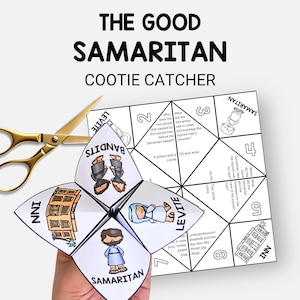 The Good Samaritan, Parables of Jesus Cootie Catcher, Easy Sunday School Coloring Craft for Kids, Fortune Teller, Christian Homeschool, VBS