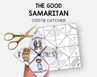 The Good Samaritan, Parables of Jesus Cootie Catcher, Easy Sunday School Coloring Craft for Kids, Fortune Teller, Christian Homeschool, VBS