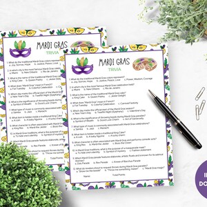 Mardi Gras Trivia, Fun Mardi Gras Printable Game for Kids and Adults ...