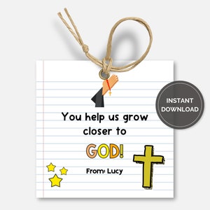 Sunday School Teacher Gift Tag, Printable Bible Study Religious Tags, Christian Teacher, Pastor Appreciation, Church Teacher Tags