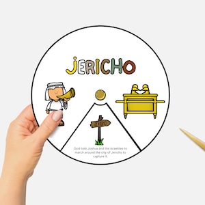 Battle of Jericho, Printable Bible Lesson Coloring Wheel, Sunday School Craft,  Kids Bible Story Spinning Wheel, Christian Homeschool