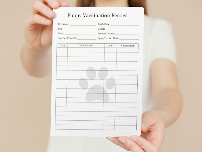 Puppy Vaccination Record, Puppy Shot Record, Pet Vaccination Form, Dog ...