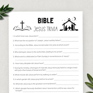 Printable Bible Trivia, Jesus Trivia Questions, Bible Games, Fun Christian Youth Group Game, Sunday School, Church Study Activity