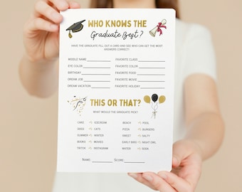 Who Knows The Graduate Best, How Well Do You Know the Grad, Printable Graduation Trivia, Graduation Party Games, Digital Download
