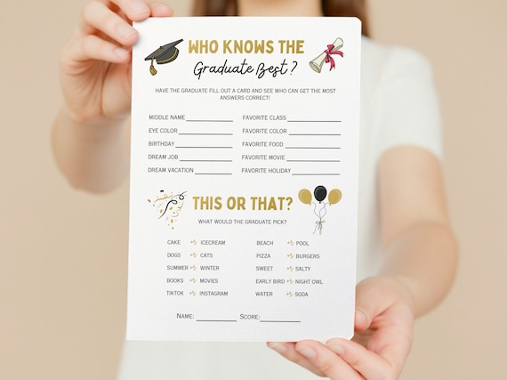 Who Knows The Graduate Best, How Well Do You Know the Grad, Printable Graduation Trivia, Graduation Party Games, Digital Download