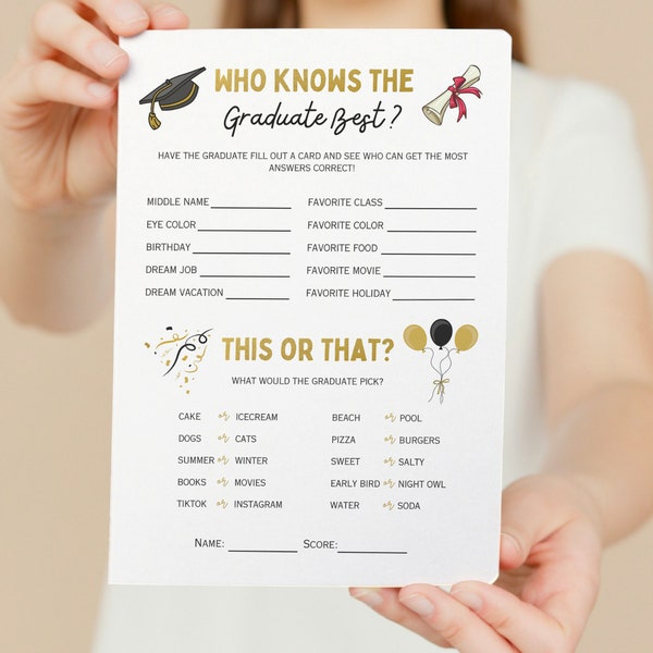 Who Knows The Graduate Best, How Well Do You Know the Grad, Printable Graduation Trivia, Graduation Party Games, Digital Download