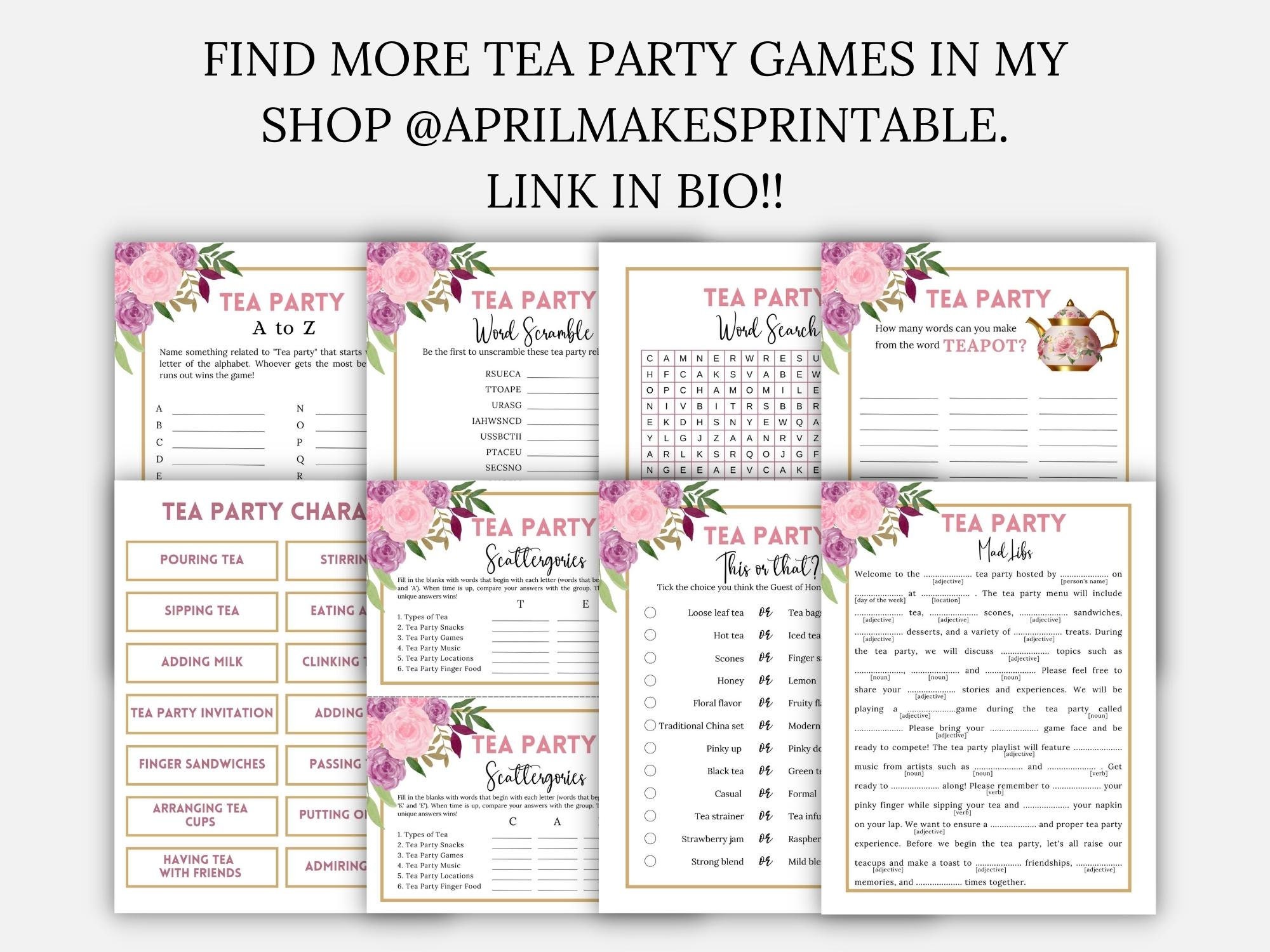 Tea Party Charades, Printable Charades Game, Tea Party Games, Tea Party ...