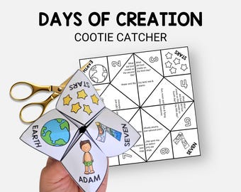 7 Days of Creation Bible Story Craft, Cootie Catcher, Easy Sunday School Coloring Craft for Kids, Fortune Teller, Christian Homeschool, VBS
