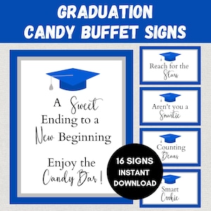 Graduation Candy Bar, Grad Party Favors, Blue and Silver Candy Signs, Candy Buffet Labels and Sign, Printable Graduation Candy Bar Sign
