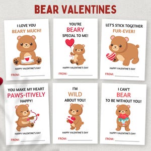 Urso Valentine, Cartões de Dia dos Namorados para Imprimir em Sala de Aula, Etiquetas para Presentes de Estudantes, Cartões de Dia dos Namorados para Crianças na Escola, Cartões de Dia dos Namorados para Crianças em Idade Pré-Escolar
