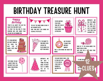 Pink Birthday Scavenger Hunt for Kids, Birthday Treasure Hunt, Indoor Birthday Treasure Hunt Clues, Birthday Games for Kids, Pink Theme