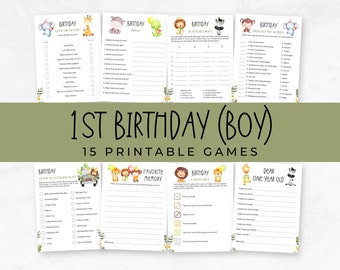 Boy First Birthday Games, 1st Birthday Activity Printable, 1 Year Old Baby, Safari/Animal Theme Party, Wild One, One Year Old Party Games