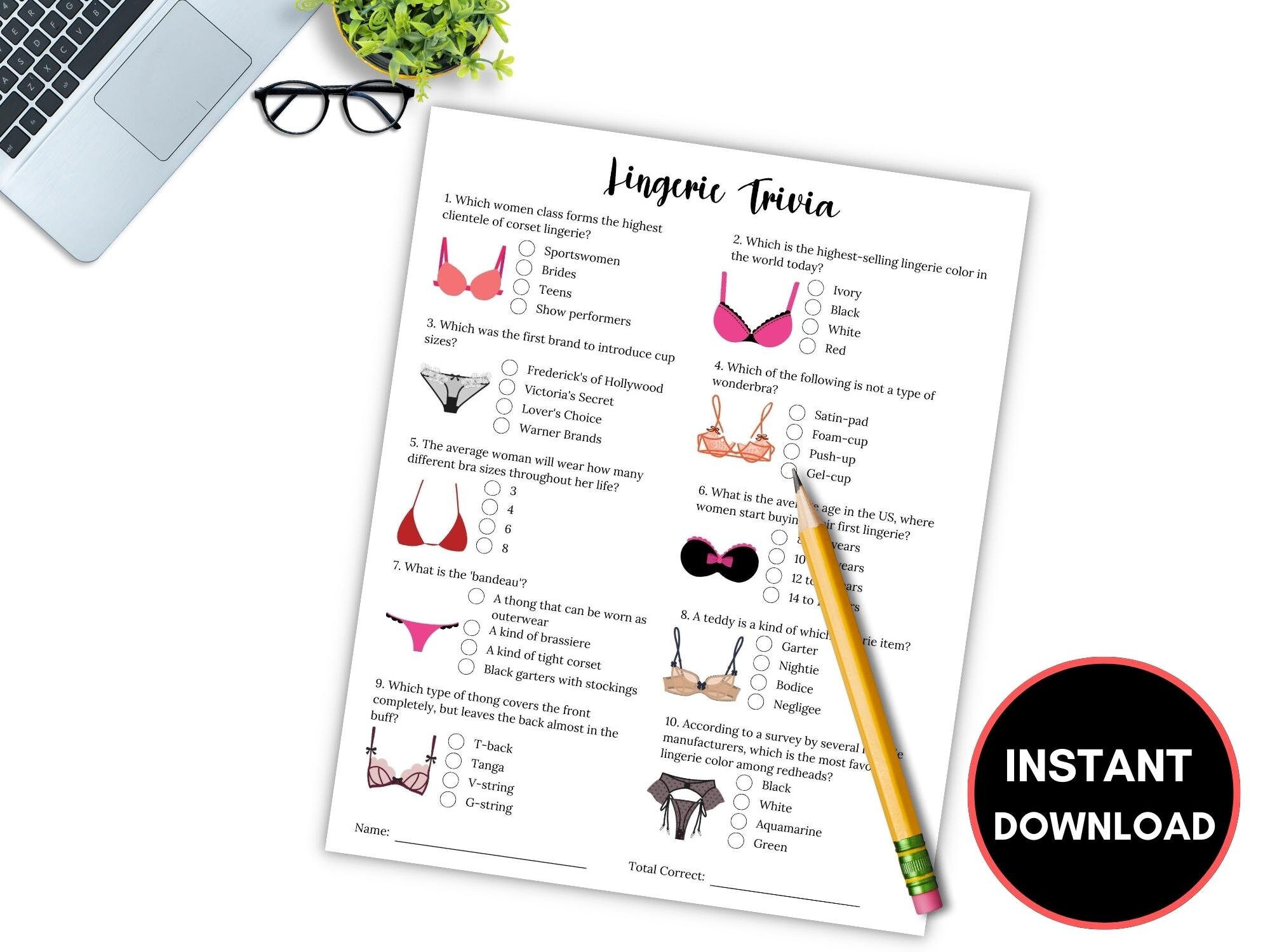 Lingerie Trivia Game, Ladies Night Games, Lingerie/bridal Shower,  Bachelorette Party, Girls Night Games, Adult Galentines Day Ice Breaker