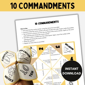 10 Commandments, Printable Cootie Catcher, Sunday School Craft, Kids Bible Study Fortune Teller, Moses Story Activity, Christian Homeschool