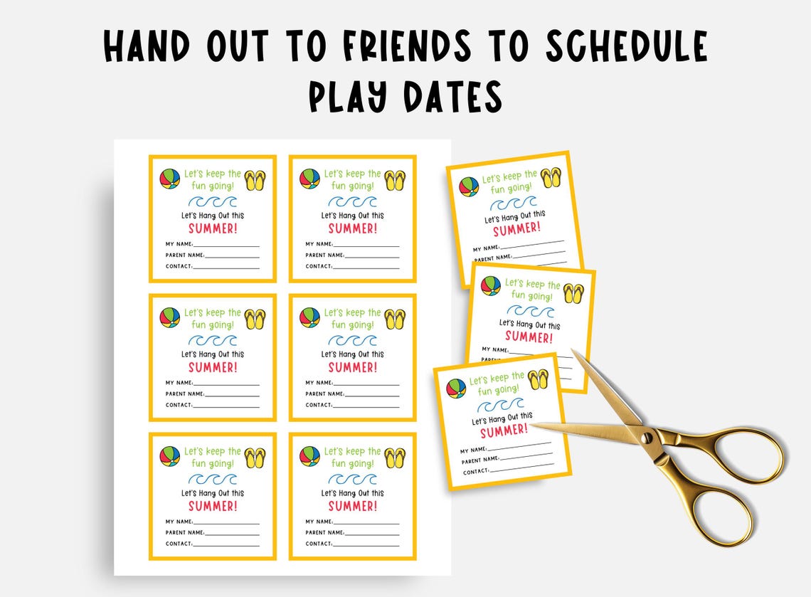 Summer Play Date Cards, Cute Kids Business Cards, Let's Play Kids ...