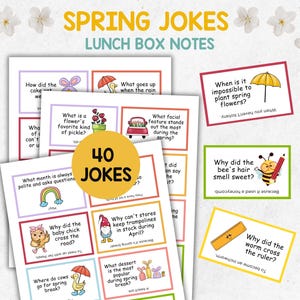 Funny Spring Lunchbox Jokes for Kids, 40 Lunchbox Notes, Printable Lunch Notes, Dad Joke Cards, Digital Download
