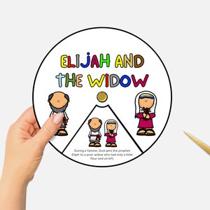 Elijah and the Widow, Printable Bible Coloring Wheel, Sunday School Craft,  Kids Bible Study, Bible Story Spinning Wheel, Homeschool