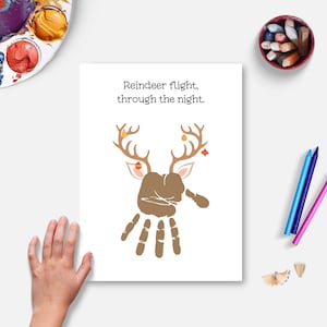 Reindeer Handprint Art, Printable Christmas Handprint Craft, Winter Holiday Activity for Kids, Toddler Baby Keepsake, DIY Gift Idea