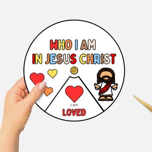 Who I am in Christ, Printable Bible Coloring Wheel, Identity in Christ Sunday School Craft, Kids Bible Study, Christian Spinning Wheel