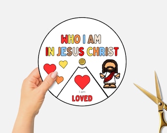 Who I am in Christ, Printable Bible Coloring Wheel, Identity in Christ Sunday School Craft, Kids Bible Study, Christian Spinning Wheel