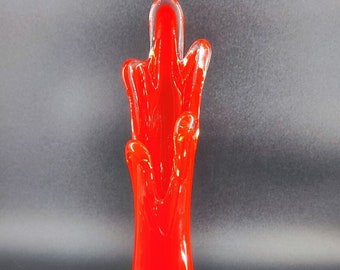 Vintage 1960s Orange Swung Art Glass Flower Decorative finger Vase