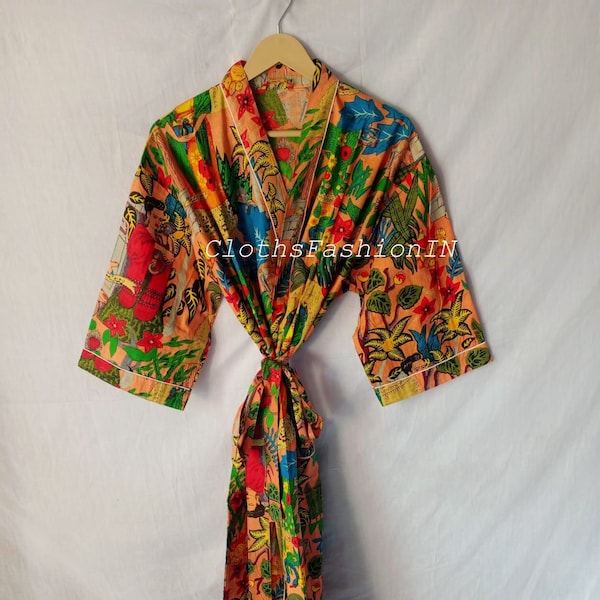 Frida Khalo Robe, Dressing Gown, Unique Gift, Bridesmaid Dress, Kimono Dressing Gown, Loungewear