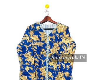 GIACCA BOHO, Giacca trapuntata stampata a mano in cotone 100% Giacche fatte a mano, Cappotto Regali festivi Giacca con bottoni per regalo da donna