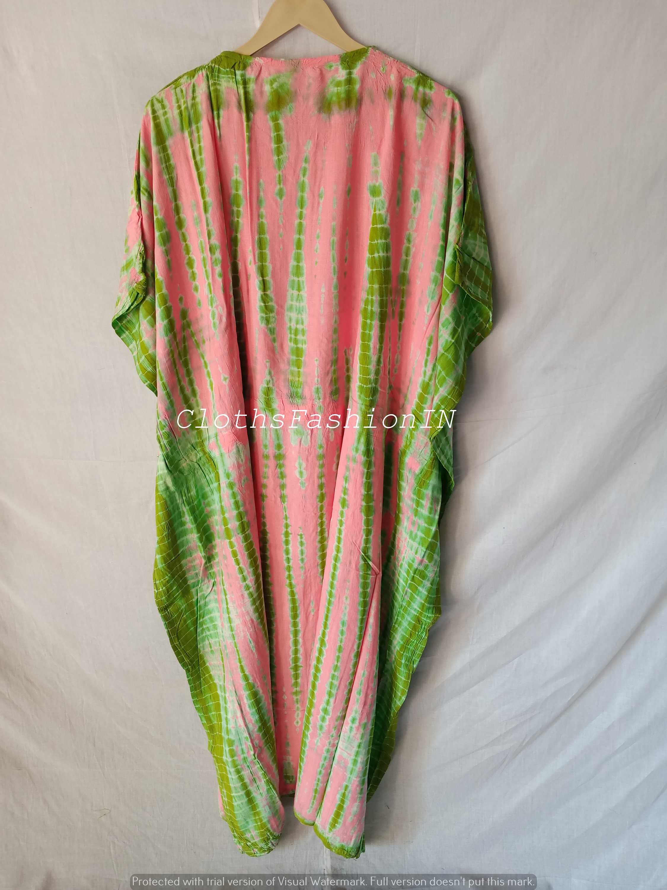 Green Floral Satin Kimono Kaftan Boho Bikini Cover up main image 1