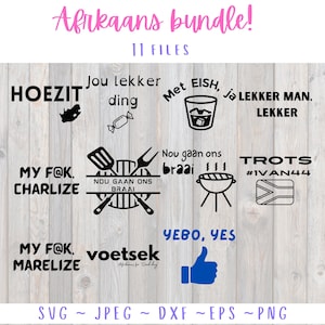 Afrikaans Cut Files | Set of 11 cut files | Instant digital download | Snaaks Afrikaans | Funny, Braai, Suid Afrika