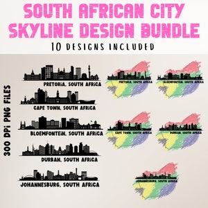Paesaggio urbano sudafricano / Città del Capo / Johannesburg / Bloemfontein / Pretoria / Durban / Disegni a sublimazione / Arte murale stampabile