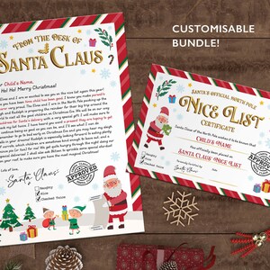 Carta oficial EDITABLE de Papá Noel y certificado oficial de la Lista de Niza PAQUETE, Correo del Polo Norte, Caja de Nochebuena, Descarga instantánea