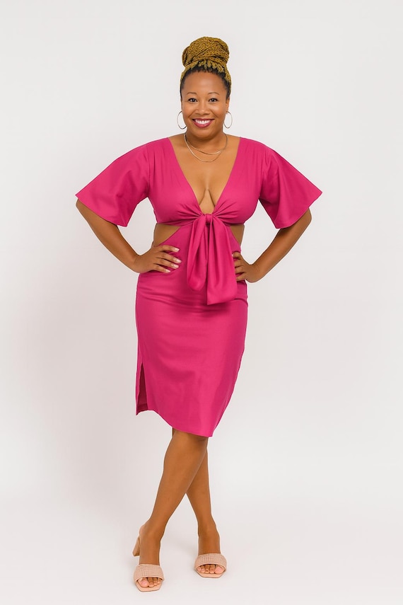 open lace back dress Sophie Pink Midi Dress - V-Neck Flutter Sleeve main image 0