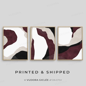 3 Piece Wall Art, Dark Red Wall Art, Printable Wall Art, Set of 3 Prints, Minimalistic Art, Abstract Wall, Red Geode Burgundy, Red Agate