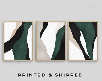 Green Wall Art, Emerald Green Art, Abstract Wall Art, Sage Green Wall Art, Modern Watercolor, 3 Piece Wall Art, Dark Green Prints, Bathroom