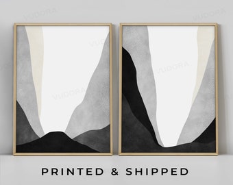 2 Piece Art Prints, Abstract Poster Set, Bedroom Wall Art, Black Beige Wall Art, Dining Room Art, Black and White Minimalist Contemporary