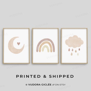 Boho Kids Cloud Rainbow Moon Gift, Digital Wall Art, Children Room, 3 Piece Wall Art, Set of 3, A4 A3 A2, Girl Boy, Digital Download, Poster