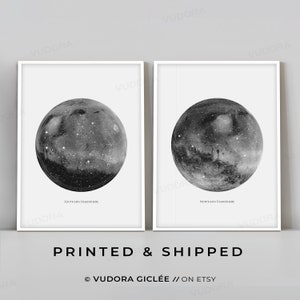 Poster dell'emisfero settentrionale e meridionale, arte da parete stampabile con mappa della costellazione in 2 pezzi, bianco e nero, stampa della mappa delle stelle celesti, arte dell'astronomia