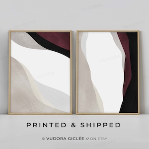 Wine Red Boho printable Wall Art Set of 2, Abstract Watercolor Mountain Prints, Burgundy Abstract Gallery Wall, Bohemian 3 Piece Wall Art