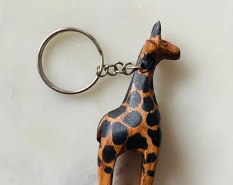 Giraffe animal wooden key ring