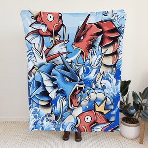 Gyarados Blanket - Magikarp Blanket, Gyarados Gift, Gyarados Accessories, Magikarp Gift & Gyarados Plush Blanket