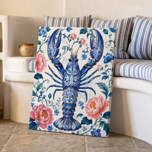 Blå Chinoiserie-poster med kräftblommig gouache FPIJ0