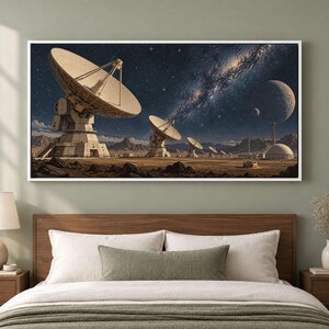 Radio Telescope Array Canvas Print, Retrofuturist Illustration Style - MW4NLY